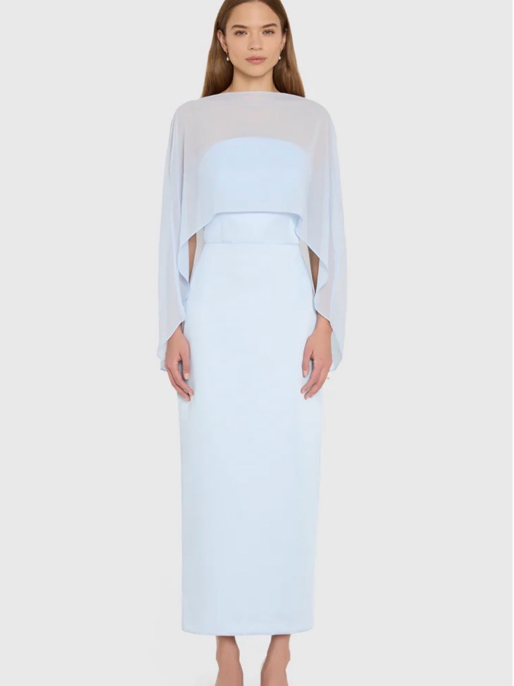 Amanda Uprichard Blue Cape-Overlay Column Dress